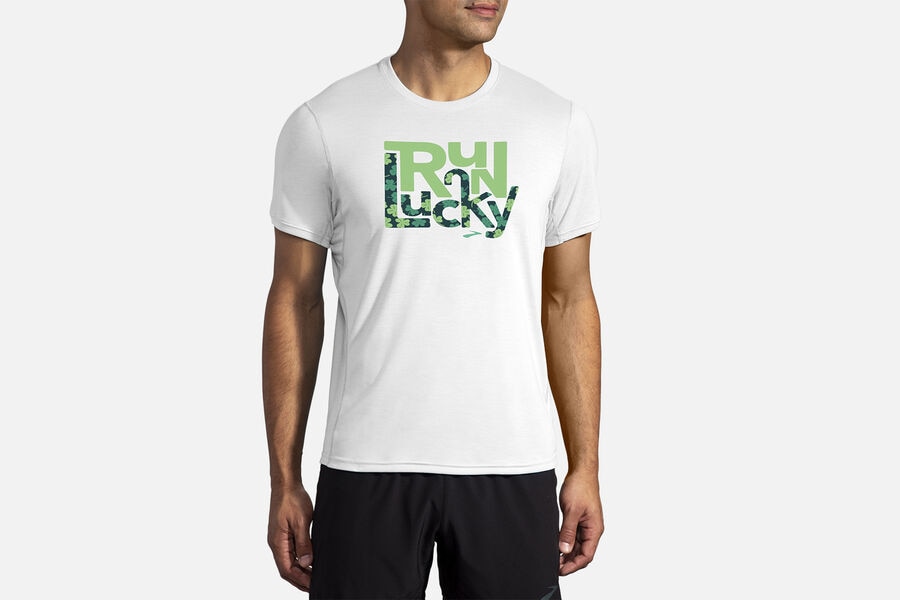 Mens Brooks Distance Graphic Sleeve Tops Run Lucky/St. Patricks Day | 130492-JSY